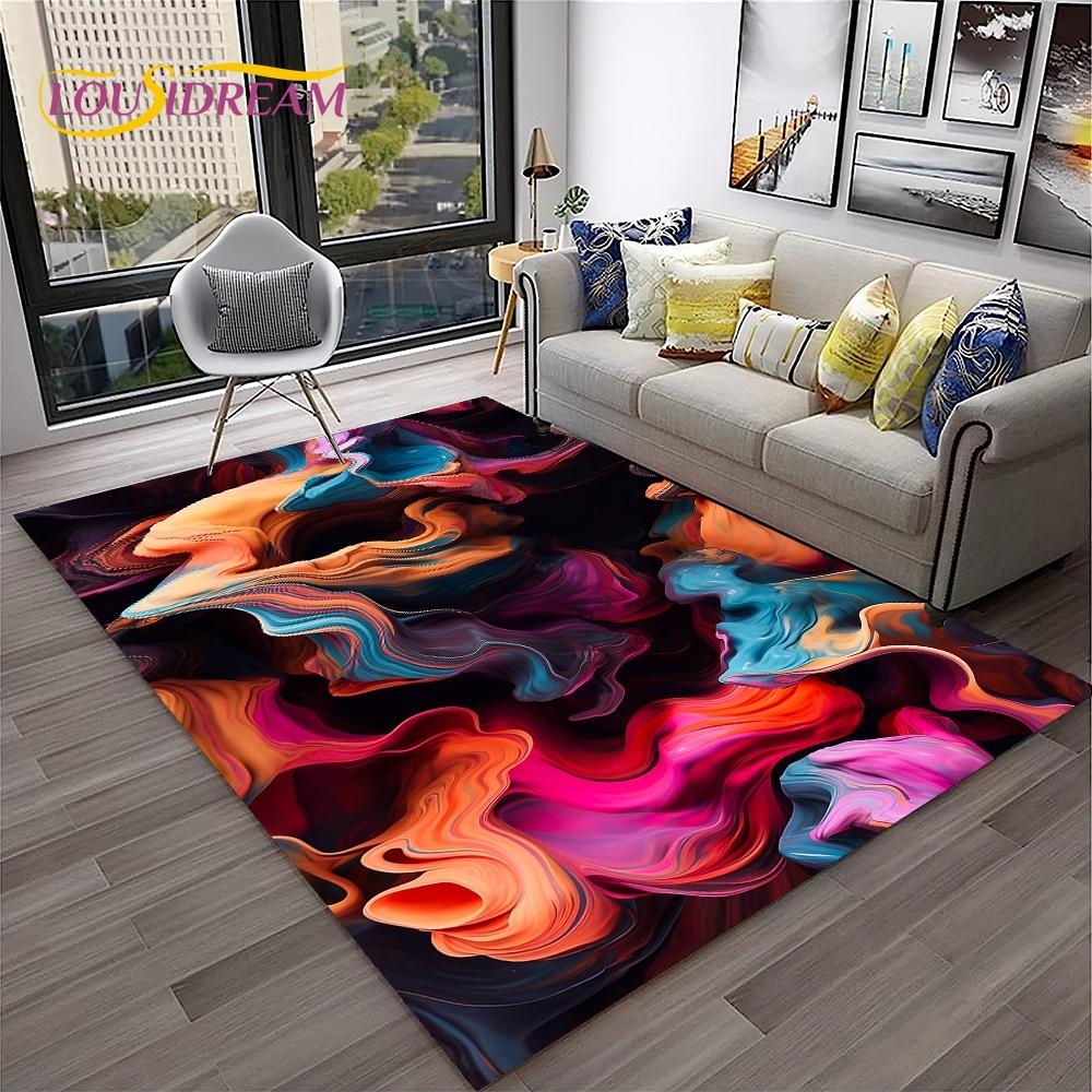 3D Illusion Fluid Colour Irregular Marble HD Carpet Rug for Home Living Room Sofa Doormat Decor,kids Area Rug Non-slip Floor Mat