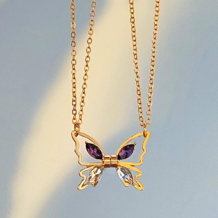 Butterfly-shape Collarbone Chain Zircon Magnetic Matching Couple Necklaces