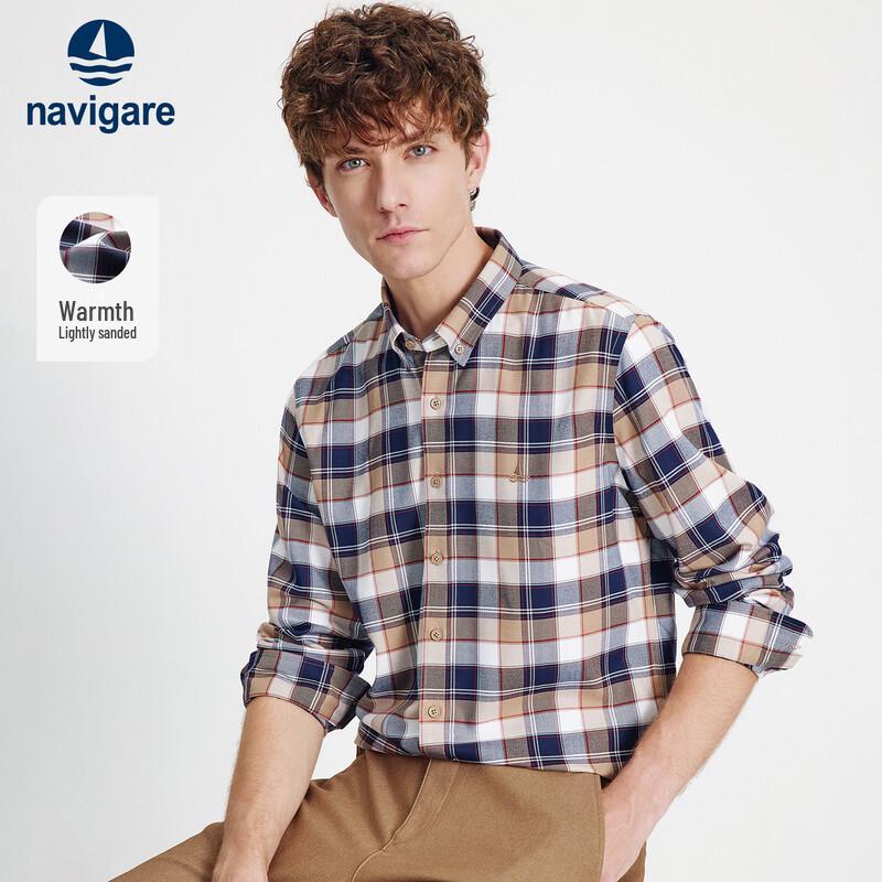 Navigare Men s Autumn Brushed Plaid Long-Sleeve Shirt XL