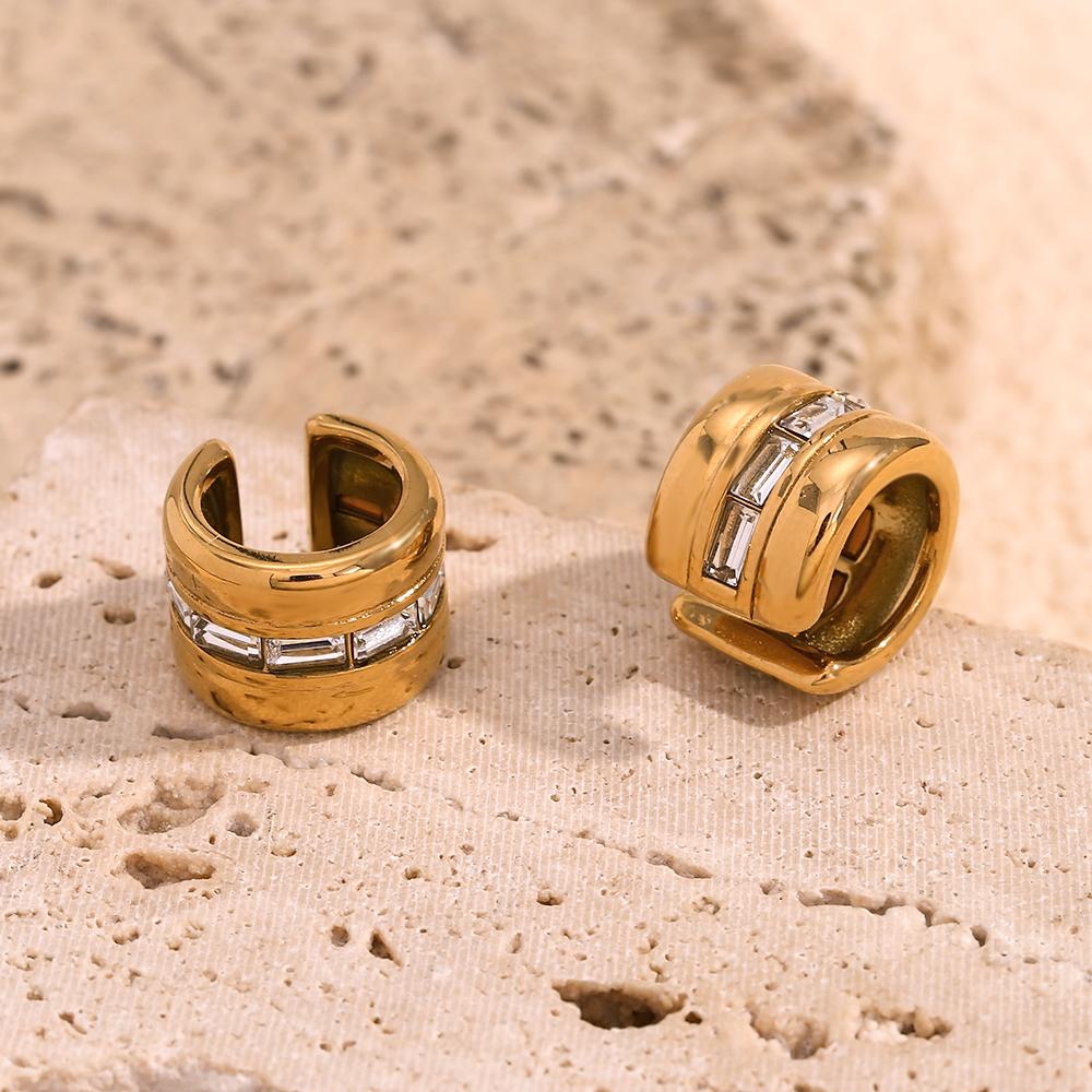 MamacitaSlay Classic Rectangle Colored Clear Zircon 11mm Wide 18K Gold Plated Ear cuffs Stainless steel earrings woman jewelry