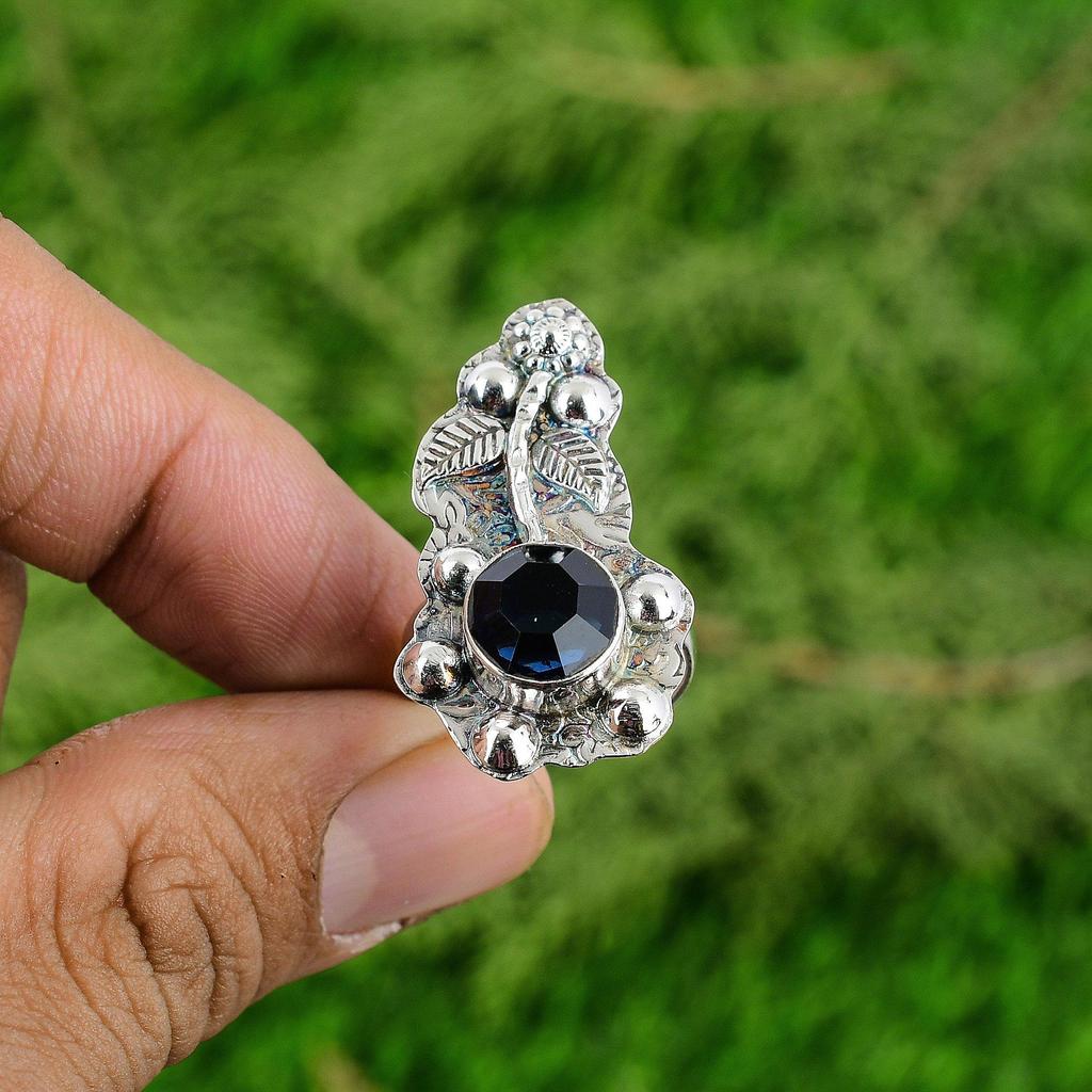 Natural Tanzanite Quartz 925 Silver Flower New Statement Wedding Ring Jewelry