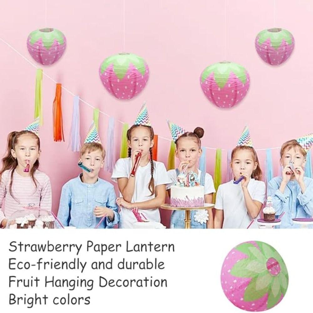 Handheld Paper Lantern 3D Pink Hanging Lantern Ball Strawberry Lantern  DIY Kindergarten