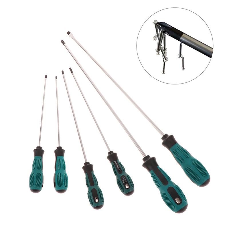 1 Piece Green Rubber Handle Magnetic Screwdriver Long Slotted Screwdriver Installation And Disassembly Repair Tool