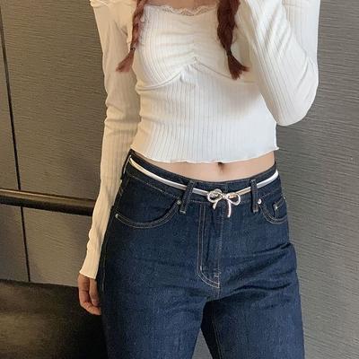 Ins Metal Bow Knot Belt Elastic Force Adjustable Women Y2K Vintage Belt Skirt Pants Accessories Summer Girl Metal Waist Chain
