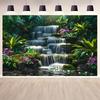 Photographic Polyester Waterfall Garden Backdrop Green Forest Natural Landscape Wall Decoration Multi-functional