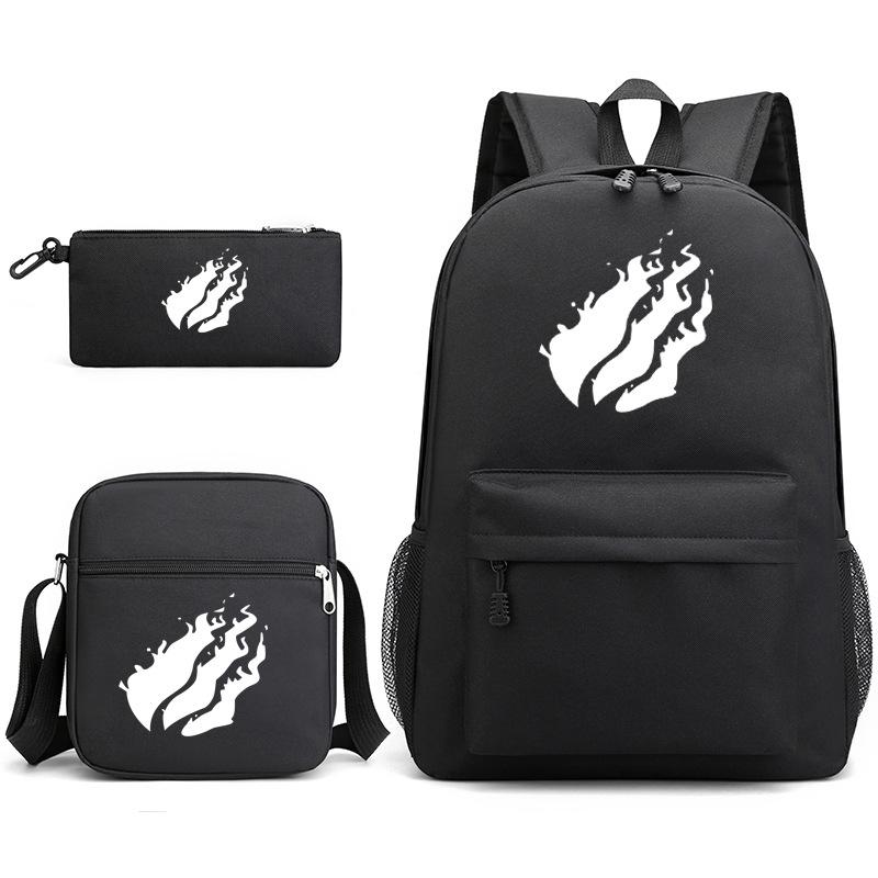 Large Capacity Schoolbag with Shoulder Strap; Student Three-piece Pencil Case Set