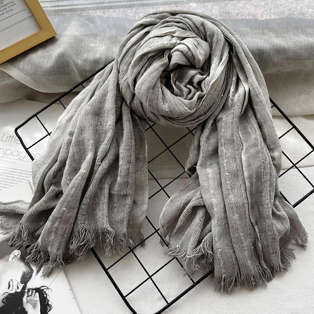 Autumn and winter new solid color blended polyester and cotton scarf women's retro dirty dyed striped shawl versatile scarf men