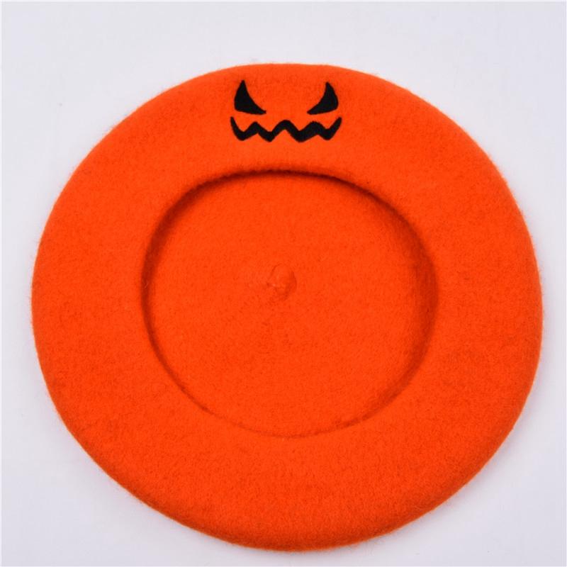 Embroidery Halloween Gift Party Solid Color Spring Autumn Beret Wool Keep Warm Women Halloween Hat Painter Hat