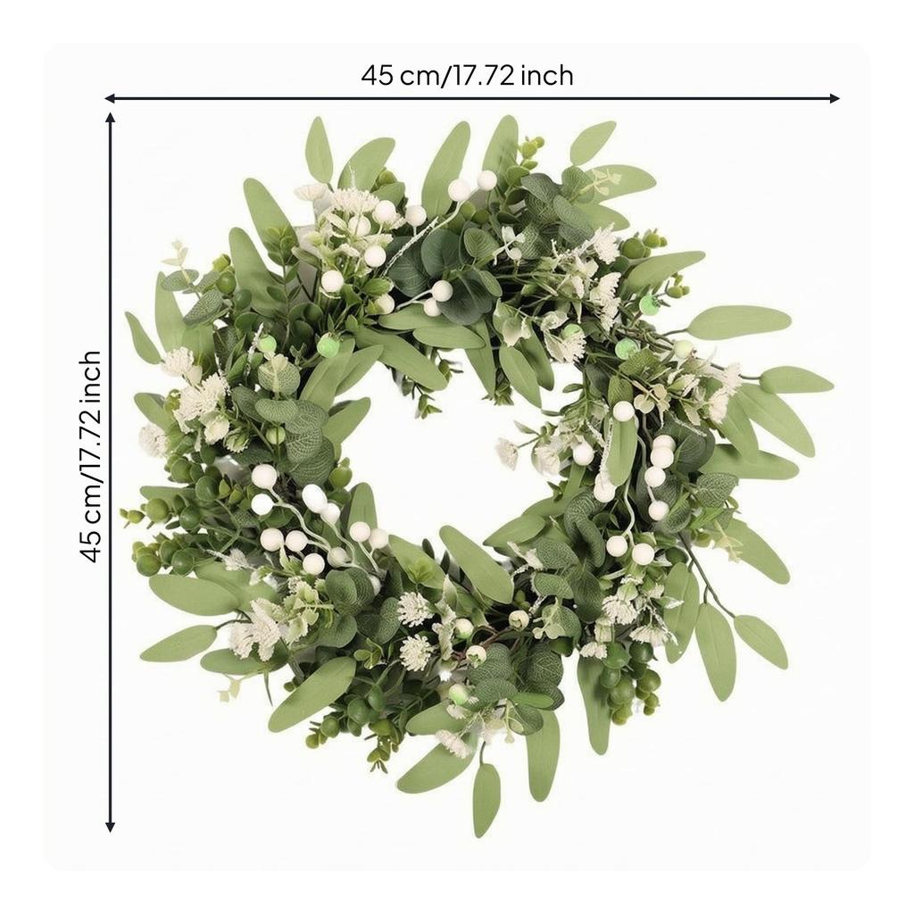 Faux Eucalyptus Wreath with White Flowers Authentic Artificial All Seasons for