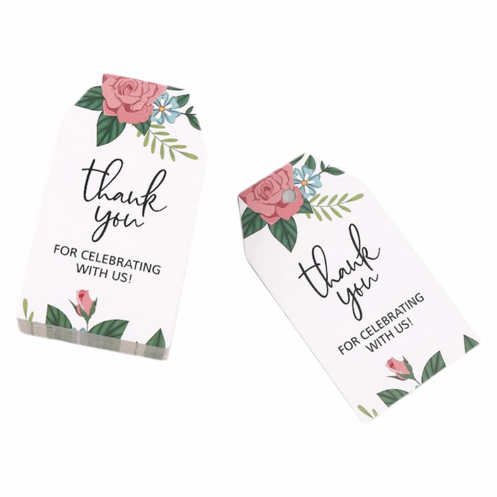 100PCS Green Leaves Thank You Cards Flower Pattern Wrapping Cards Thank You Labels Paper Green Plant Gift Wrap Decoration Cards