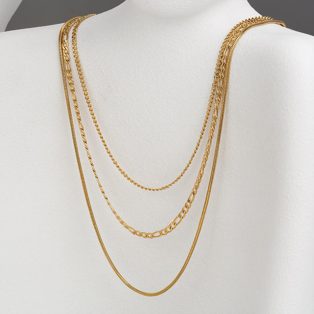 Women's three-layer stacked collarbone chain round snake chain Cuban chain three-piece collarbone chain gold sweater chain