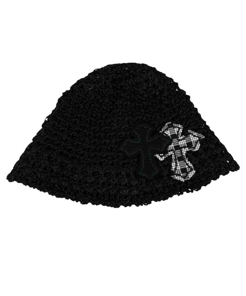SK8ER ROCK Cross Knit Bucket Hat ((Black))