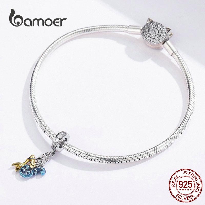 BAMOER Waiting Mermaid Pendant for Necklace Sterling Silver 925 Enamel Design Charms