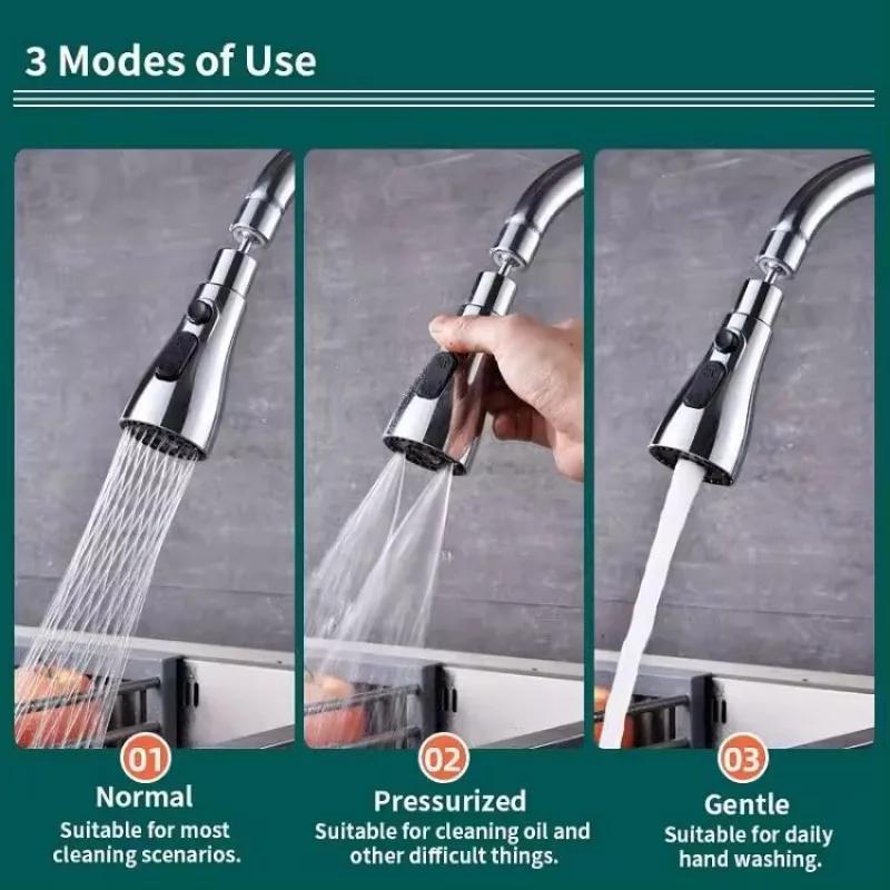 3 Modes Kitchen Faucet Spray Head Water Saving 360° Swivel Ball Nozzle Tap Adapter Sink Replacement Parts Kitchen Accessories