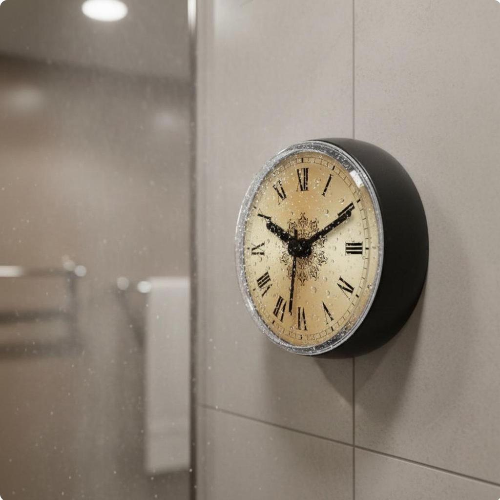Bathroom Waterproof Suction Clock Silent Non Ticking Retro Roman Numeral Wall
