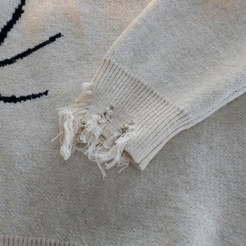 Unisex Streetwear Strickpullover mit Used-Design Jacquard Lockerer Schnitt Herbst