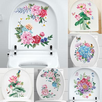 Creative Rose Flowers Mural Toilet Stickers Bathroom Decoration Stickers Close Stool Seat Cover Decor Self-adhesive Paintings Removable PVC Decals