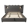 Upholstered Double Bed 180×200, Reading Lamp, USB Type-C Charging, Storage Bed Frame with Solid Wood and Metal Slats, Grey, Linen (Without Mattress)