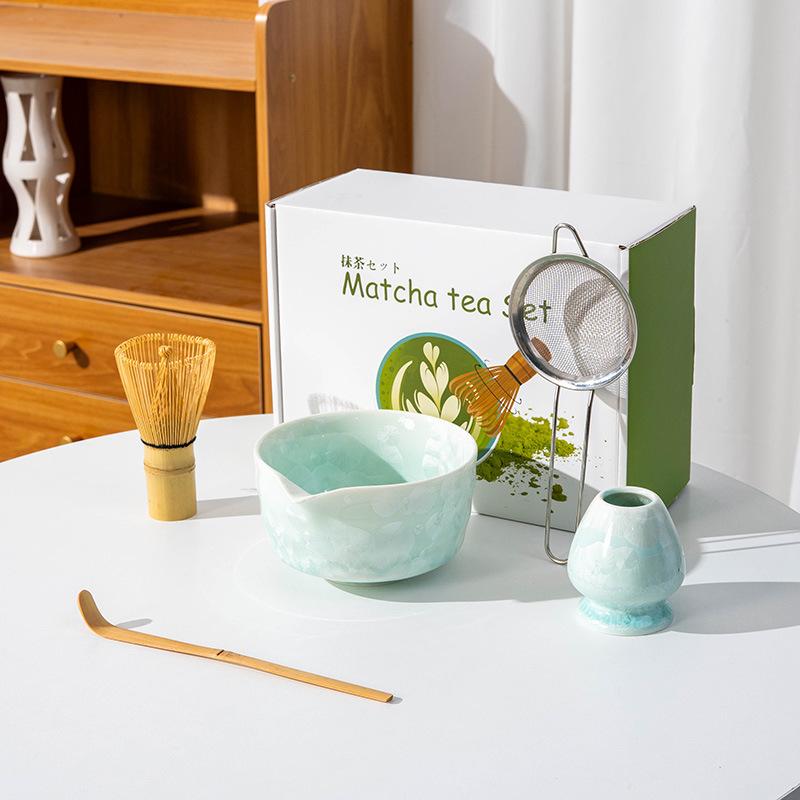4-8PCS crystal Matcha Tea Set Matcha Ceramic Bowl, Food-Grade Whisk, Handmade Bamboo Tea Whisk, Tea Scoop Ceremony Diy Tools