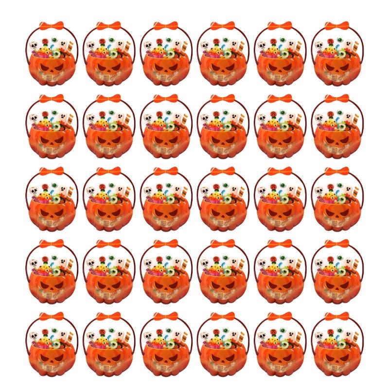 Halloween Candy Bags, 30 Piece Clear Plastic Party Treat Holders with Carry Grips for Packaged Candy and Small Gifts at Parties