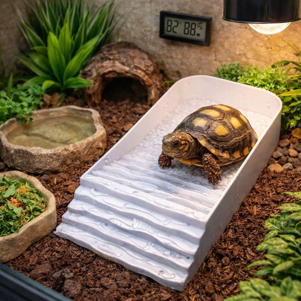 Ornaments Plastic Reptile Water Dish Square Ladder Climbing Turtle Bath Basin with Ramp Multi-functional Bathing Pool Amphibians