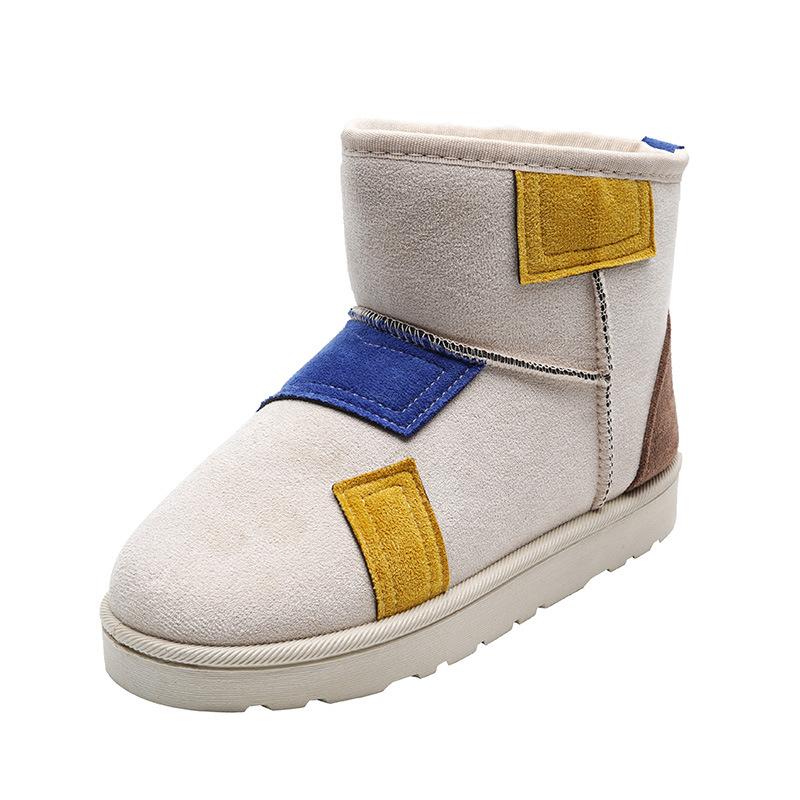 Women's Colorblocking Large Size Soft Sole Winter Warm Fur One Snow Boots Padded Lined Ankle Boots Non-slip Hiking Casual Sports Cotton Boots