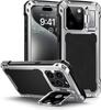 For iPhone 16 15 Plus 14 Pro Max Aluminum Metal Shockproof Magnetic Case Heavy Duty Armor Cover With Screen Protector Lens Stand