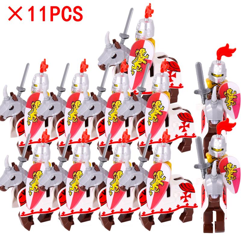 11 uds./lote Figuras Medievales Edad Media Roma Guerreros Soldados Caballo Castillo Rey Dragón Caballeros Bloques de Construcción Ladrillos Juguetes regalos