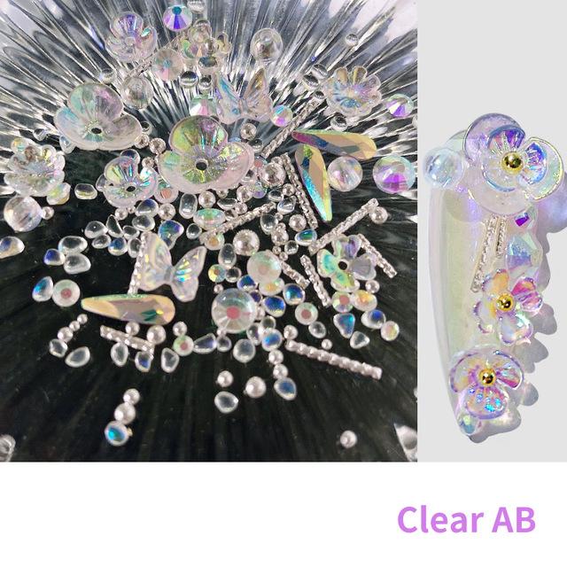 

Красочные AB хрустальные цветы бабочки украшения для дизайна ногтей микс металлические заклепки жемчуг голографические DIY аксессуары для ногтей со стразами белый