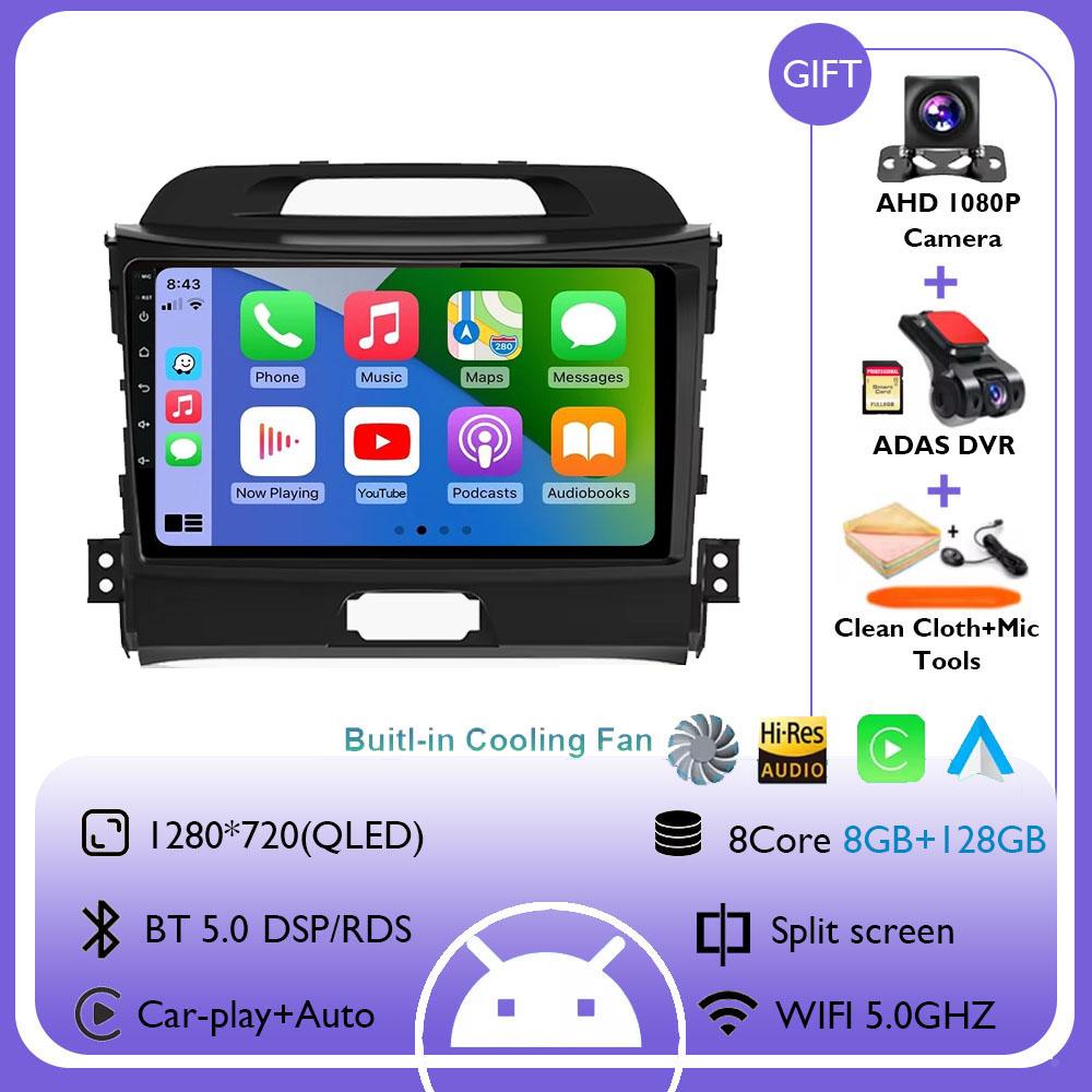 9Inch Android 14 Wireless CarPlay Auto Car Radio for KIA Sportage 3 2010-2015 2016 4G+WIFI Multimedia Video Player GPS Autoradio