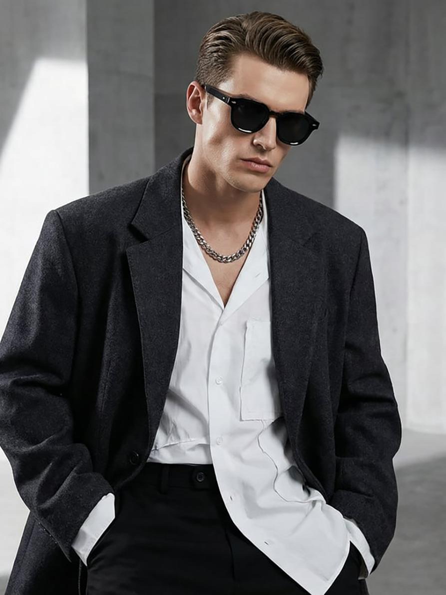 

Men s full-frame plastic street-style elegant retro fashion glasses, suitable for outfit matching, photography, and outdoor vaca чёрный