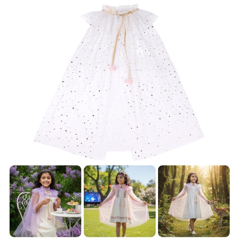 Sequins Tulle Princess Cape Princess Cloak Princess Cosplay Costume Accessory for Halloween Carnivals Birthday Party