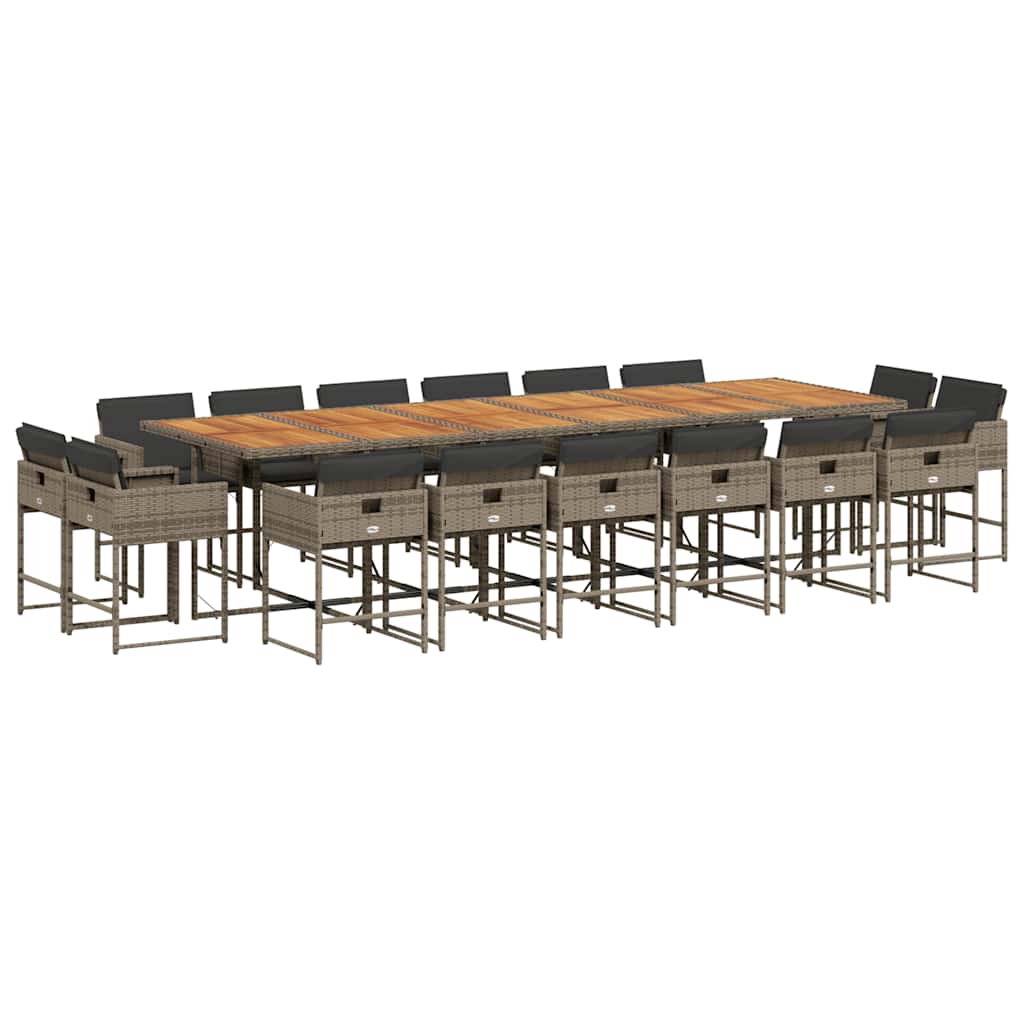 17 Piece Garden Dining Set with Cushions Gray Poly Rattan