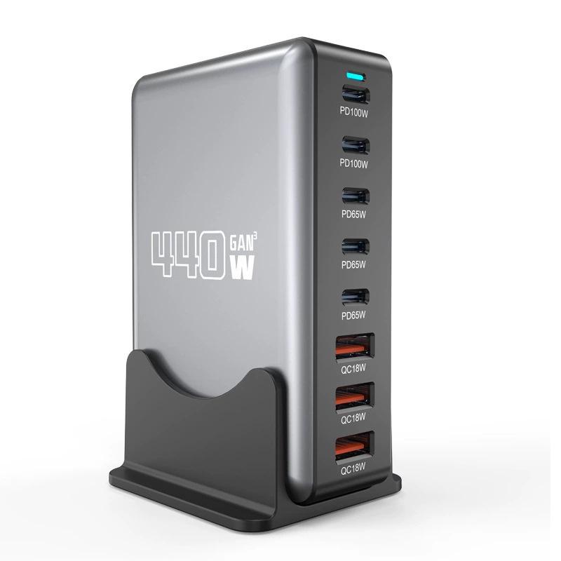 

GaN Multi-Port USB Desktop Charger - Fast Charging for Laptops, Tablets & Phones 440W Charger - Black/Gray