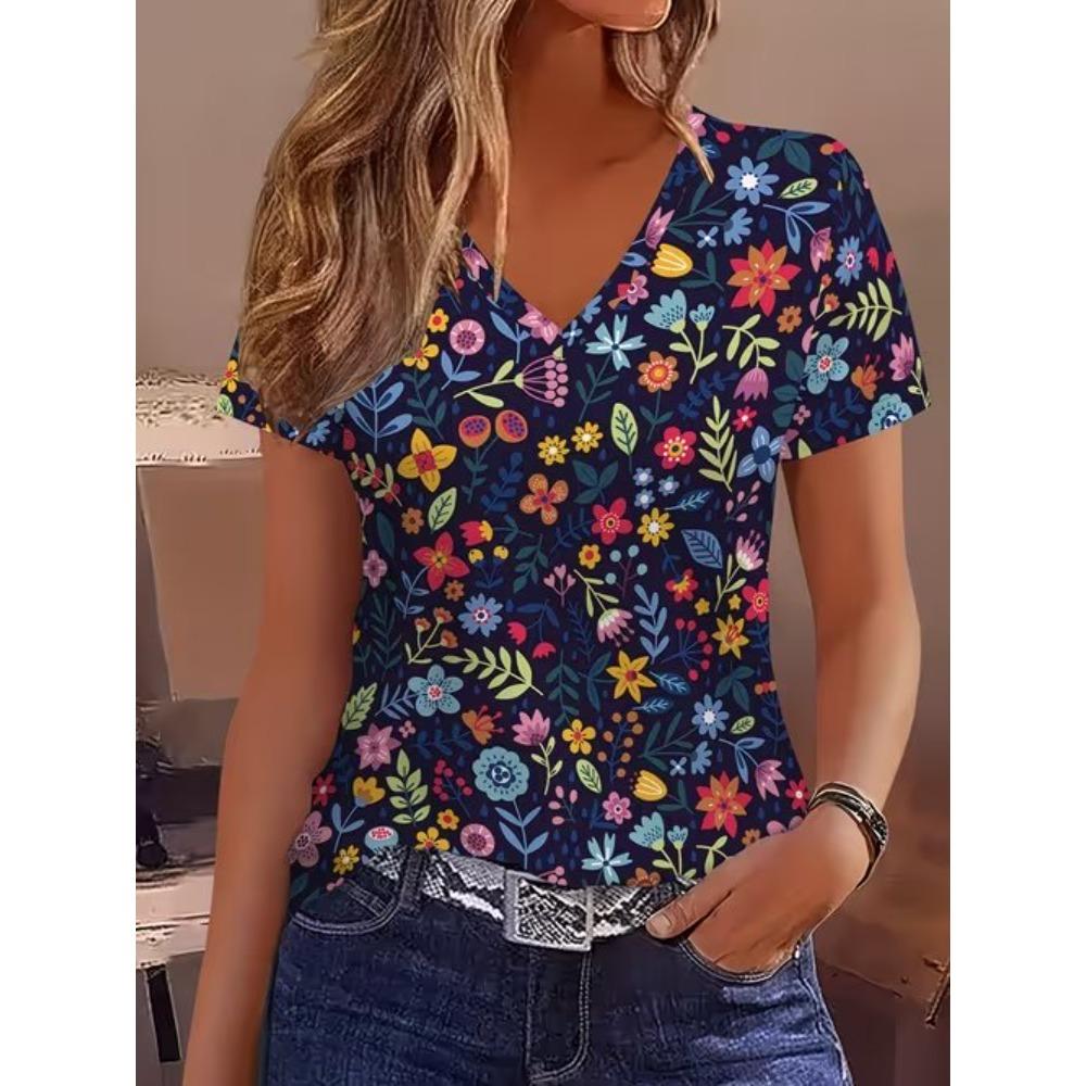 T-shirt Estiva da Donna con Stampa Floreale Vintage Manica Corta Top Stampati Casual