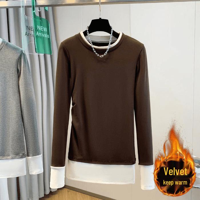 Women's 2025 Autumn/Winter Slim-Fit Color-Block Thermal Long-Sleeve T-Shirt