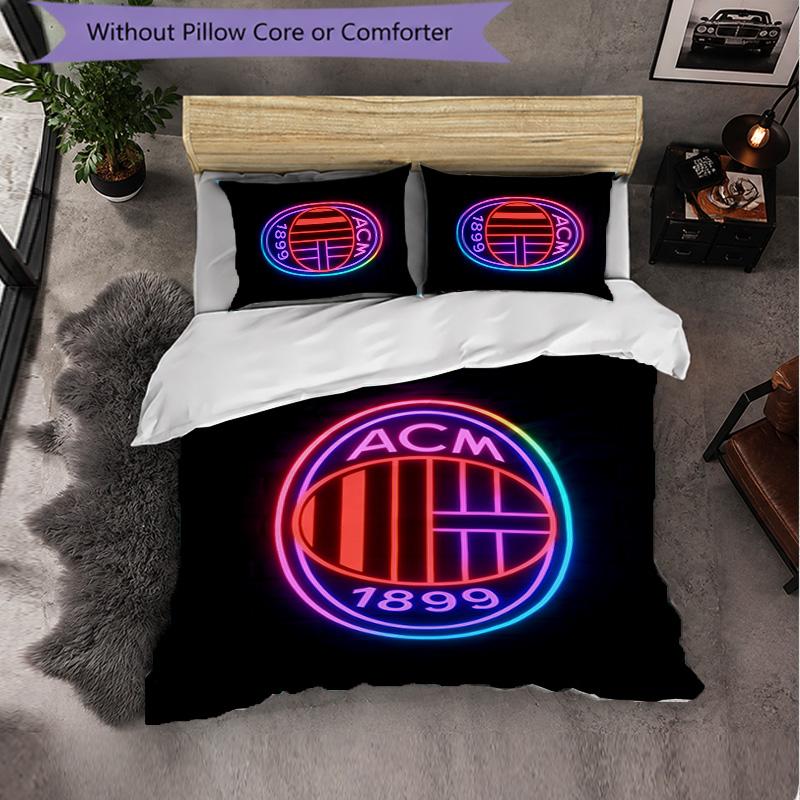 Set Biancheria da Letto AC Milan 3 Pezzi Morbido Set Copripiumino con Federe Set Decorazione Camera da Letto per la Casa