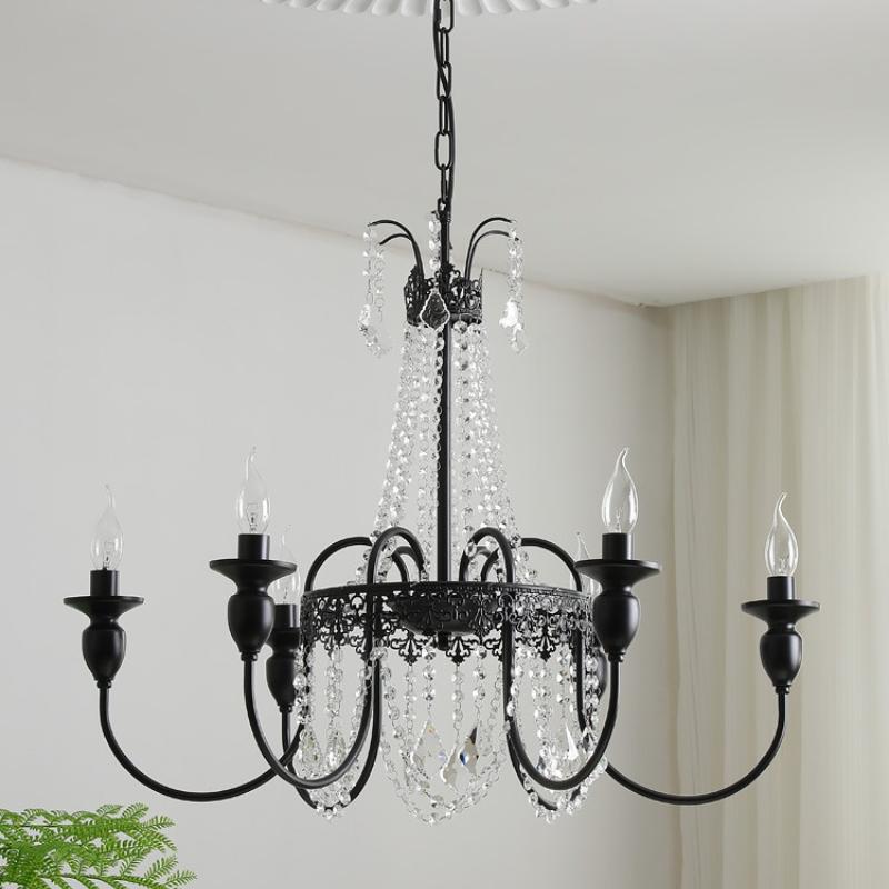 Retro Pendant Light, Black High-end Crystal Living Room Light, Dining Bar Counter, Bedroom, Study Light