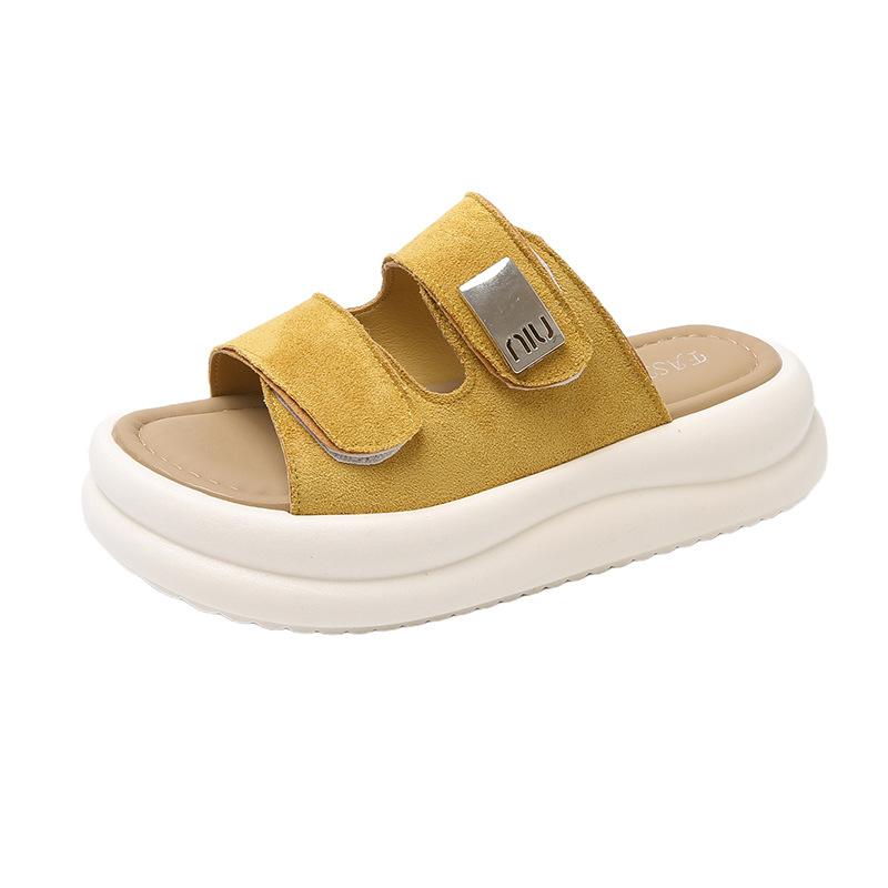 Wearing Thick-bottomed Cool Slippers Women's Matte One-word Drag Summer New Muffin Retro Open-toed Women's Beach Sandals