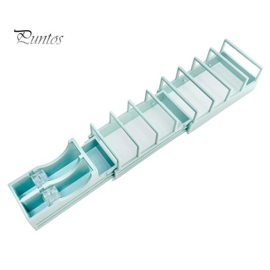 

Диспенсер для клейкой ленты с противоскользящими накладками, 2 отделения, легкое разделение клейкой ленты, конструкция Push-Pull, настольный органайзер для клейкой ленты светло-синий