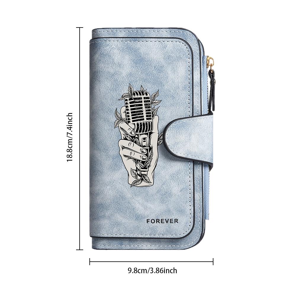 Vintage Mic Pattern Long Wallet Forever Engraved Purse for Daily Use