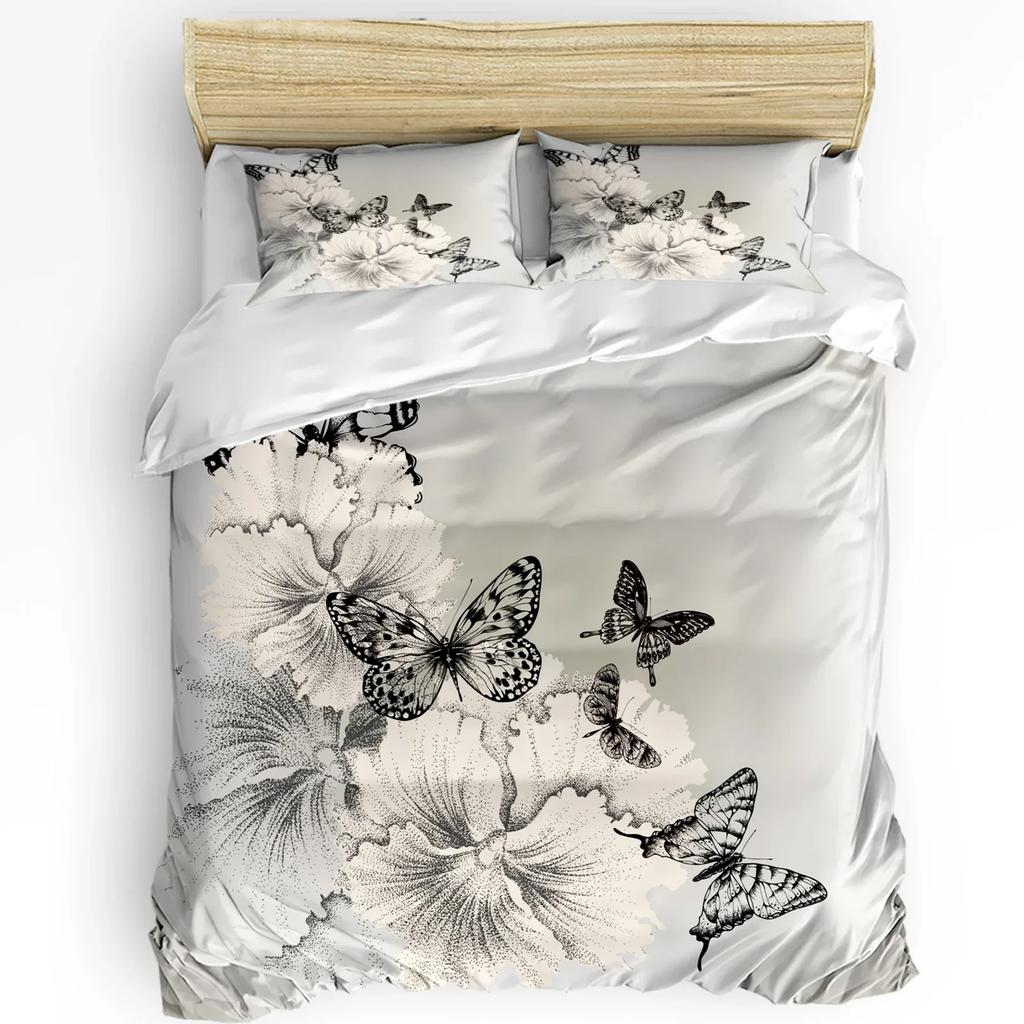 Daisy Flower Butterfly Bushes 3pcs Bedding Set For Double Bed Home Textile Duvet Cover Quilt Cover Pillowcase