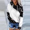 Moon Sun 3d Print Drawstring Hoodie Women Fashion Oversized Hoodies Women Sweats Long Sleeve Hooded Sweatshirt Women's Clothing