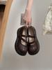 Brown French with Skirt Round Head Small Leather Shoes Women's 2024 New Summer Shallow Mouth Retro Thick Sole Mary Jane Single Shoes