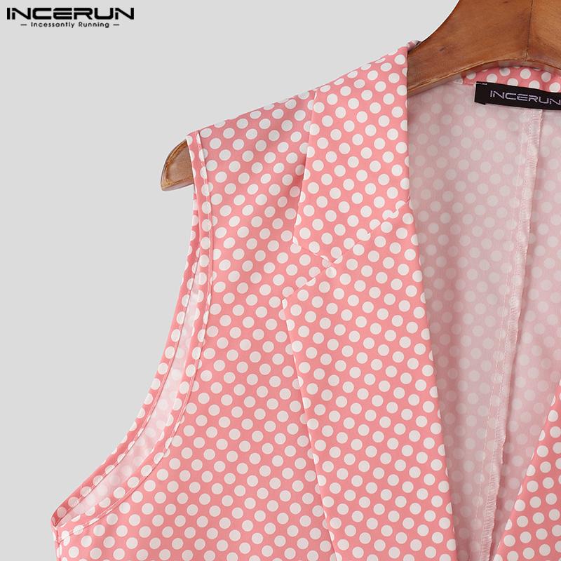 INCERUN Men Outfits Polka Dots Print Sleeveless Tops Long Pants Casual Sets