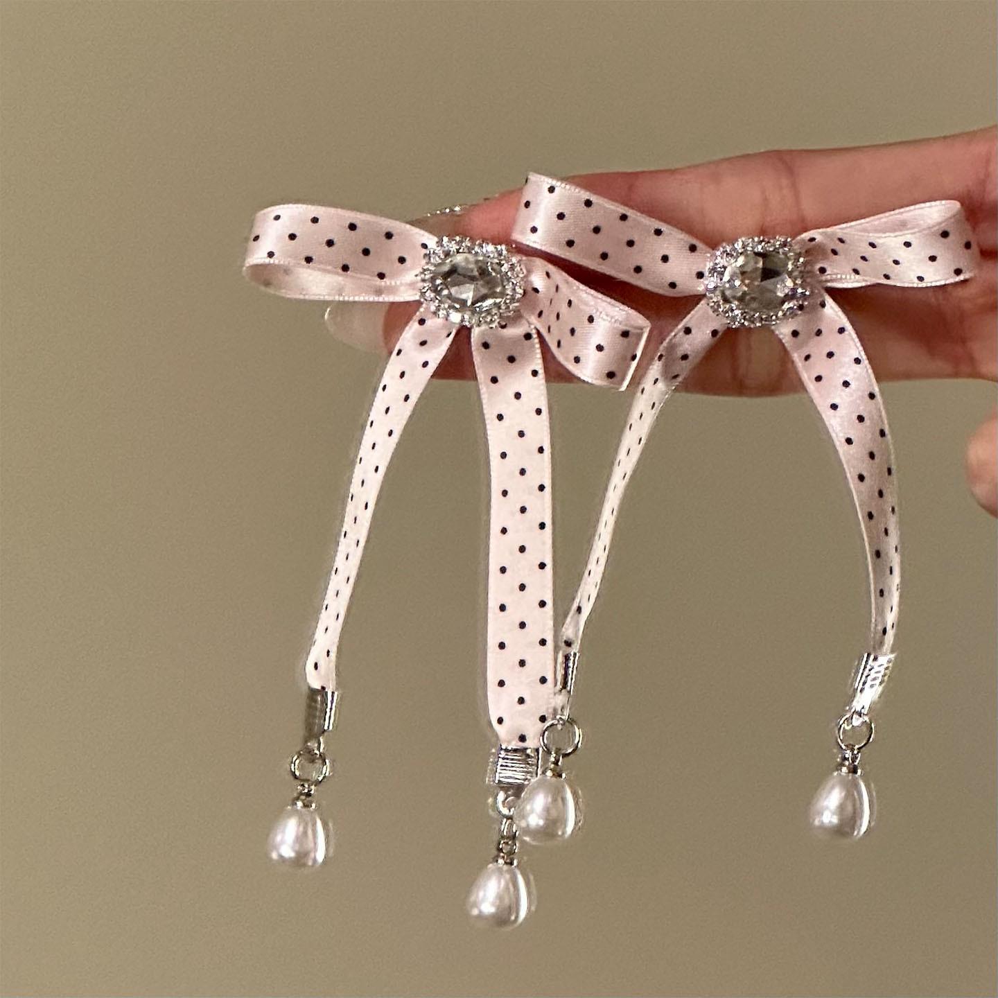 Silver Needle Ribbon Bow Diamond Pearl Stud Earrings - Fresh, Sweet Luxury Ear Accessories