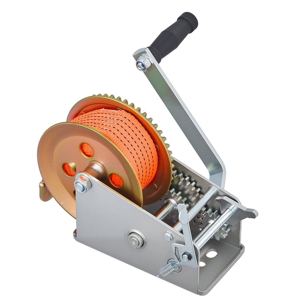 Boat Winch, 1588 kg Hand Winch, Heavy Duty Manual Rope Crank with 6.1m Orange Polyester Strap, Portable Two-Way Ratchet, 2 Speed Switchable, Anti-Slip