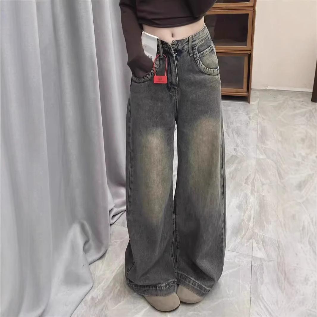 

Vintage High-Waist Wide-Leg Jeans - Spring/Autumn Retro Style 2025 S синій