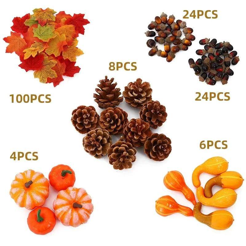 Fake Pumpkin & Maple Leaf Set for Halloween Decor and Photography