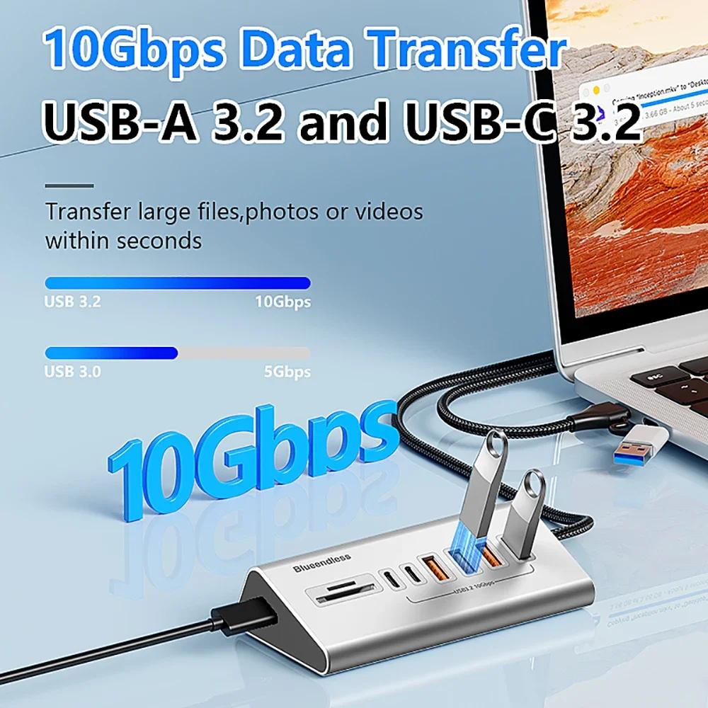 10Gbps USB 3.2 Docking Station Hub Type C Splitter Data Transfer Adapter with Card Reader Multi 7/8 Ports Switch For PC Laptop